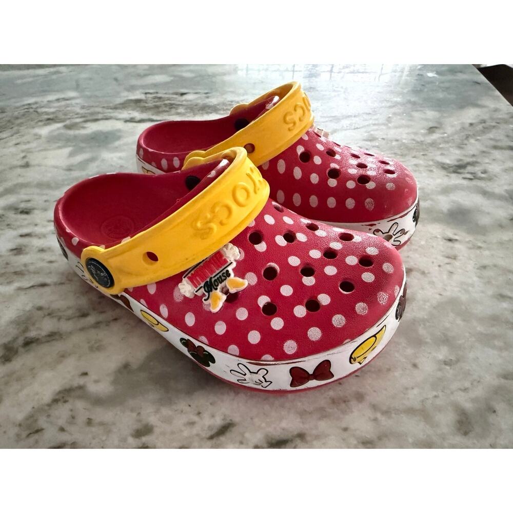 CROCS Minnie Mouse Red White Polka Dot Yellow Casual Shoes Toddler Size C10